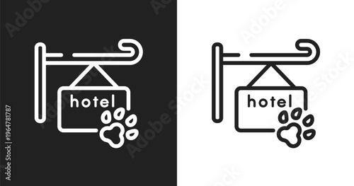 Pet hotel signal icon. Linear black, white icon from pet hotel collection. Outline pet hotel signal vector. Thin line symbol isolated on white and black background