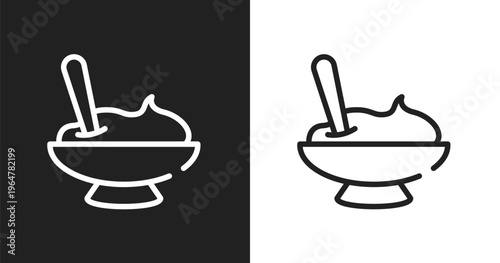 Mashed potatoes icon. Linear black, white icon from thanksgiving collection. Outline mashed potatoes vector. Thin line symbol isolated on white and black background