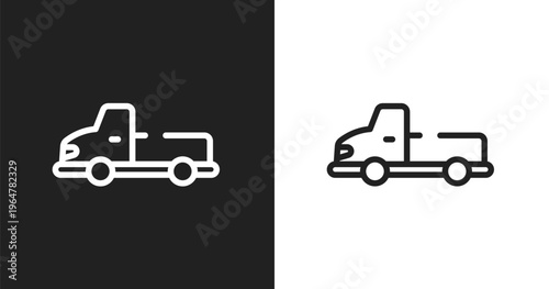Pickup truck icon. Linear black, white icon from africa collection. Outline pickup truck vector. Thin line symbol isolated on white and black background