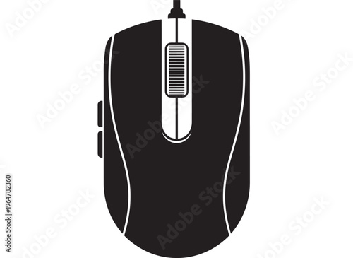 Mouse computer with ergonomic design and cord for office use featuring input device, pointing device, technology with electronics and peripheral