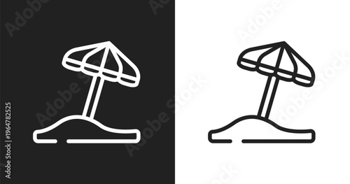 Sun umbrella icon. Linear black, white icon from tropical collection. Outline sun umbrella vector. Thin line symbol isolated on white and black background