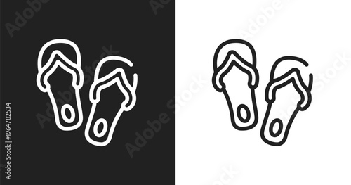 Flip flops icon. Linear black, white icon from tropical collection. Outline flip flops vector. Thin line symbol isolated on white and black background