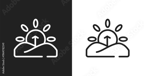 Sunrise icon. Linear black, white icon from tropical collection. Outline sunrise vector. Thin line symbol isolated on white and black background