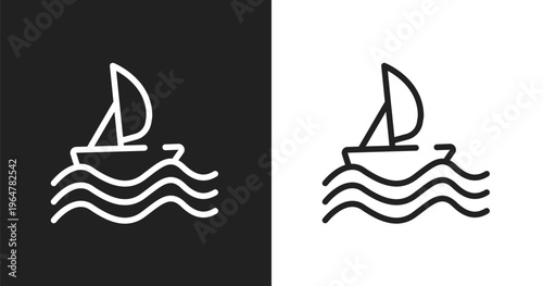 Sailing icon. Linear black, white icon from tropical collection. Outline sailing vector. Thin line symbol isolated on white and black background