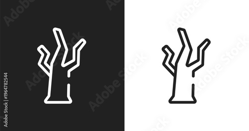 Dead tree icon. Linear black, white icon from nature collection. Outline dead tree vector. Thin line symbol isolated on white and black background
