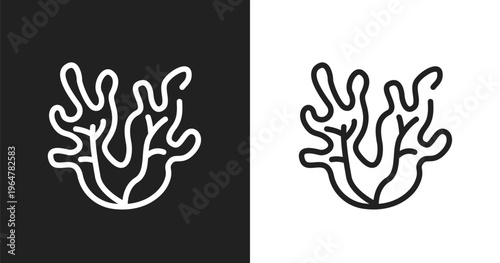 Seaweed icon. Linear black, white icon from nature collection. Outline seaweed vector. Thin line symbol isolated on white and black background