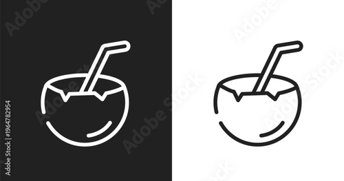 Coconut drink icon. Linear black, white icon from diving collection. Outline coconut drink vector. Thin line symbol isolated on white and black background