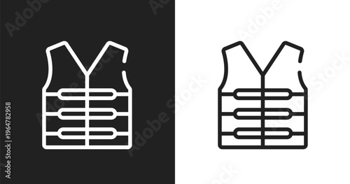 Lifejacket icon. Linear black, white icon from diving collection. Outline lifejacket vector. Thin line symbol isolated on white and black background