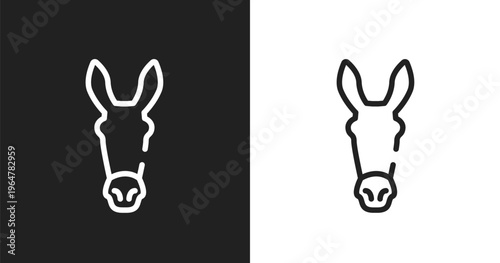 Donkey icon. Linear black, white icon from animals collection. Outline donkey vector. Thin line symbol isolated on white and black background