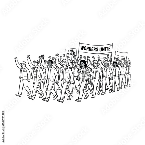 People protesting with raised fists united.