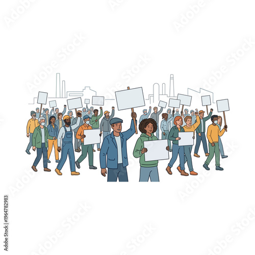 Diverse group of people protesting together.