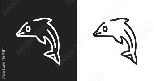 Dolphin icon. Linear black, white icon from nature collection. Outline dolphin vector. Thin line symbol isolated on white and black background