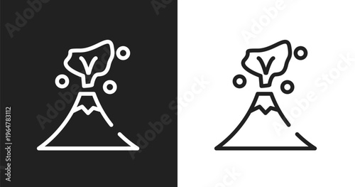 Volcano icon. Linear black, white icon from nature collection. Outline volcano vector. Thin line symbol isolated on white and black background