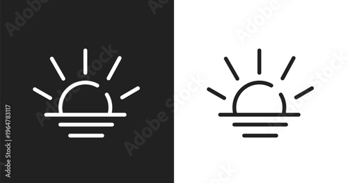 Sunset icon. Linear black, white icon from nature collection. Outline sunset vector. Thin line symbol isolated on white and black background