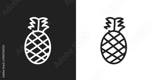 Pineapple icon. Linear black, white icon from nature collection. Outline pineapple vector. Thin line symbol isolated on white and black background