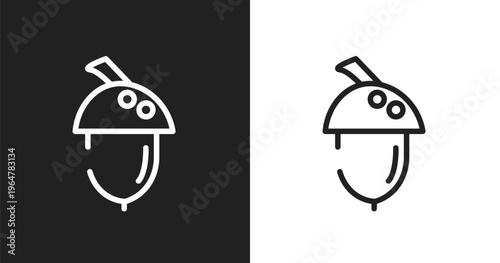 Acorn icon. Linear black, white icon from nature collection. Outline acorn vector. Thin line symbol isolated on white and black background