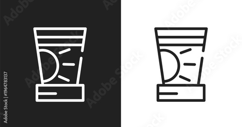 Sun cream icon. Linear black, white icon from desert collection. Outline sun cream vector. Thin line symbol isolated on white and black background
