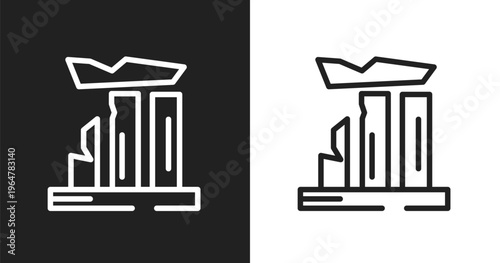 Relics icon. Linear black, white icon from desert collection. Outline relics vector. Thin line symbol isolated on white and black background