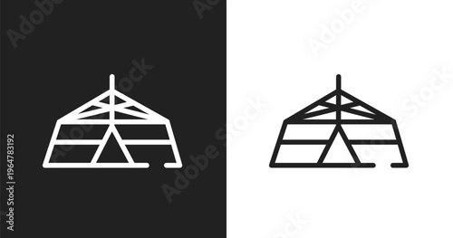 Jaima tent icon. Linear black, white icon from desert collection. Outline jaima tent vector. Thin line symbol isolated on white and black background