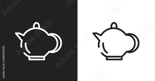 Teapot icon. Linear black, white icon from desert collection. Outline teapot vector. Thin line symbol isolated on white and black background