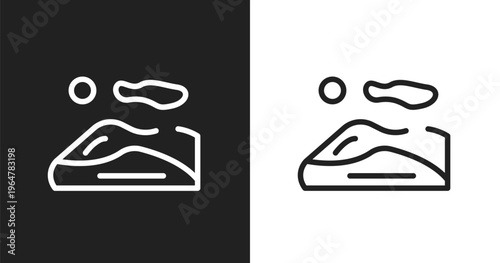 Dunes icon. Linear black, white icon from desert collection. Outline dunes vector. Thin line symbol isolated on white and black background