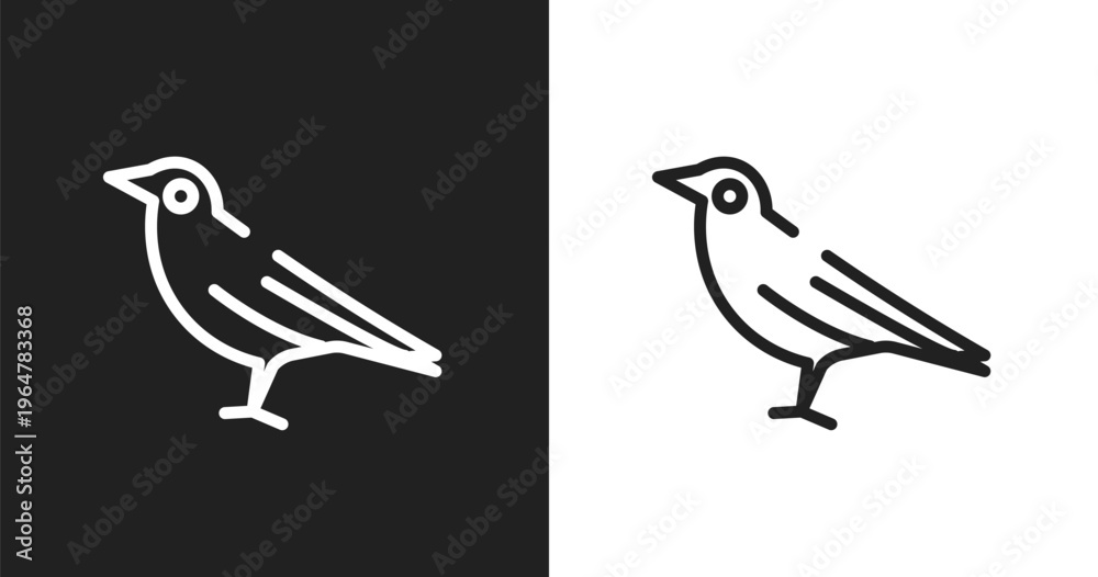 Obraz premium Crow icon. Linear black, white icon from birds collection. Outline crow vector. Thin line symbol isolated on white and black background