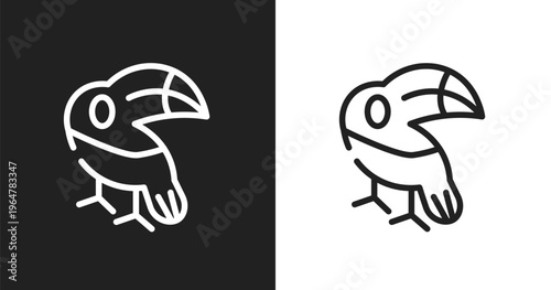 Toucan icon. Linear black, white icon from birds collection. Outline toucan vector. Thin line symbol isolated on white and black background