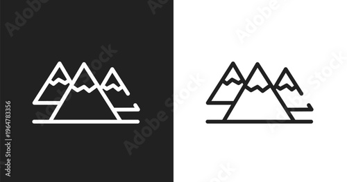 Mountains icon. Linear black, white icon from wildlife collection. Outline mountains vector. Thin line symbol isolated on white and black background