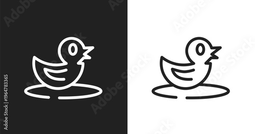 Duck icon. Linear black, white icon from birds collection. Outline duck vector. Thin line symbol isolated on white and black background