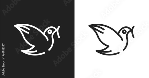 Dove icon. Linear black, white icon from birds collection. Outline dove vector. Thin line symbol isolated on white and black background