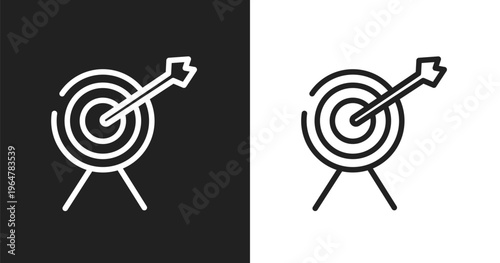 Archery icon. Linear black, white icon from wildlife collection. Outline archery vector. Thin line symbol isolated on white and black background