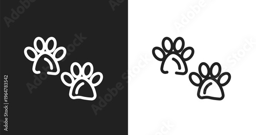 Pawprints icon. Linear black, white icon from wildlife collection. Outline pawprints vector. Thin line symbol isolated on white and black background