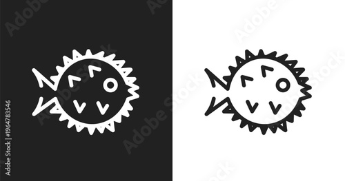 Puffer fish icon. Linear black, white icon from wildlife collection. Outline puffer fish vector. Thin line symbol isolated on white and black background
