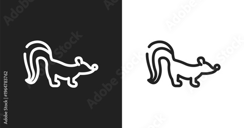 Skunk icon. Linear black, white icon from winter nature collection. Outline skunk vector. Thin line symbol isolated on white and black background