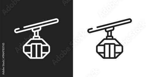 Cable car cabin icon. Linear black, white icon from winter nature collection. Outline cable car cabin vector. Thin line symbol isolated on white and black background