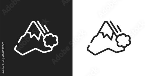 Avalanche icon. Linear black, white icon from winter nature collection. Outline avalanche vector. Thin line symbol isolated on white and black background