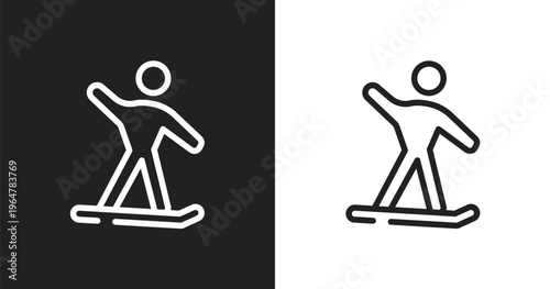 Snowboard icon. Linear black, white icon from winter nature collection. Outline snowboard vector. Thin line symbol isolated on white and black background