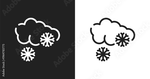 Snowing icon. Linear black, white icon from winter nature collection. Outline snowing vector. Thin line symbol isolated on white and black background