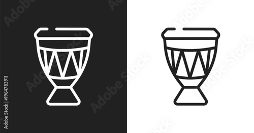 Drum icon. Linear black, white icon from africa collection. Outline drum vector. Thin line symbol isolated on white and black background