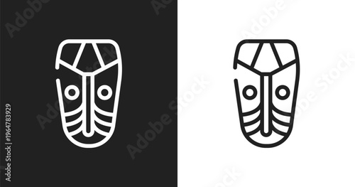 African mask icon. Linear black, white icon from africa collection. Outline african mask vector. Thin line symbol isolated on white and black background