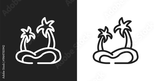 Oasis icon. Linear black, white icon from africa collection. Outline oasis vector. Thin line symbol isolated on white and black background