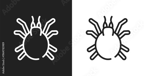 Mite icon. Linear black, white icon from insects collection. Outline mite vector. Thin line symbol isolated on white and black background