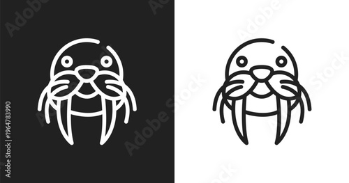 Walrus icon. Linear black, white icon from animals collection. Outline walrus vector. Thin line symbol isolated on white and black background