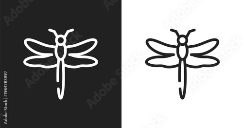 Dragonfly icon. Linear black, white icon from insects collection. Outline dragonfly vector. Thin line symbol isolated on white and black background