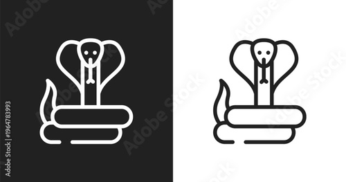 Cobra icon. Linear black, white icon from animals collection. Outline cobra vector. Thin line symbol isolated on white and black background