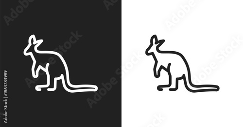 Kangaroo icon. Linear black, white icon from animals collection. Outline kangaroo vector. Thin line symbol isolated on white and black background