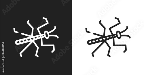 Mantis icon. Linear black, white icon from insects collection. Outline mantis vector. Thin line symbol isolated on white and black background