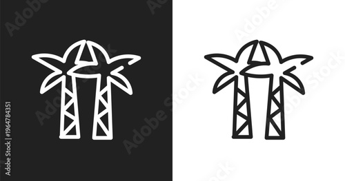 Palm tree icon. Linear black, white icon from nature collection. Outline palm tree vector. Thin line symbol isolated on white and black background