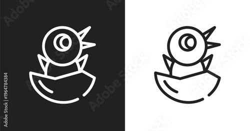 Chick icon. Linear black, white icon from nature collection. Outline chick vector. Thin line symbol isolated on white and black background