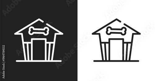Pet house icon. Linear black, white icon from pet grooming collection. Outline pet house vector. Thin line symbol isolated on white and black background